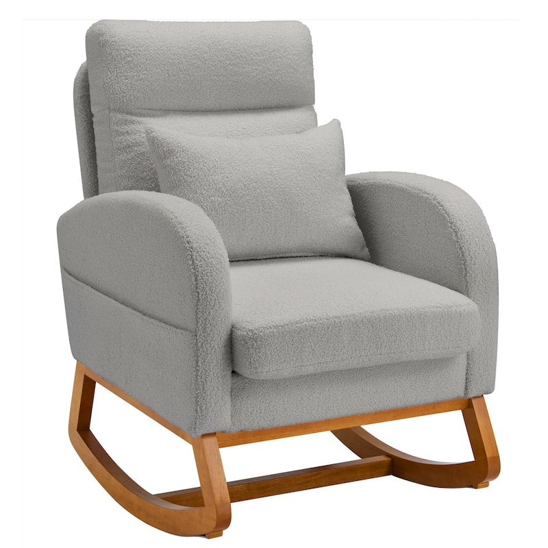 EROMMY Rocking Chair Indoor, Glider Chair with Pillow and Blanket, Living Room, Bedroom & Baby Room, Pink/ Beige/Gray