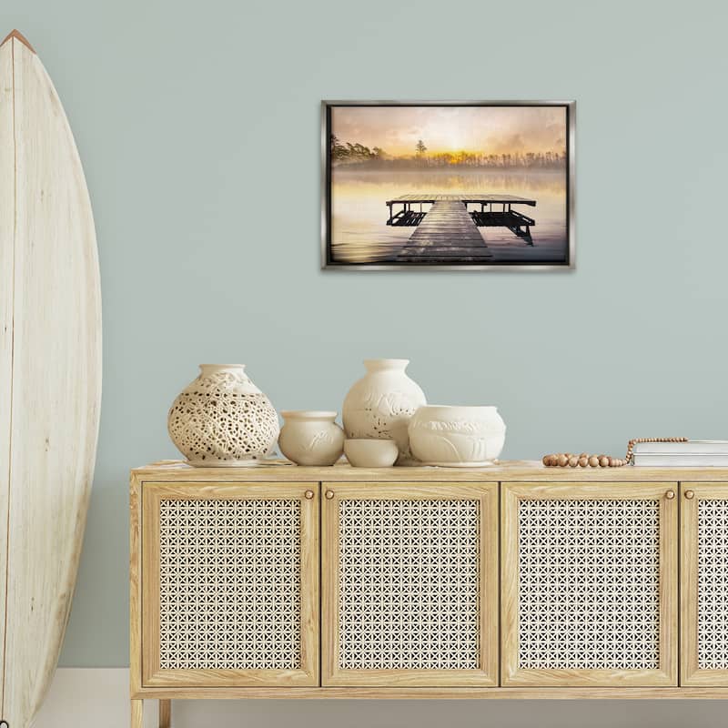 Stupell Summer Sunrise Dock Framed Floater Canvas Wall Art Design By Mike Calascibetta