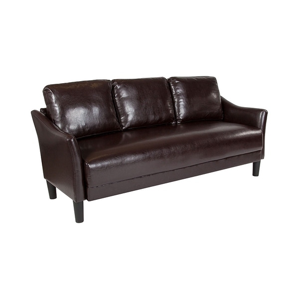 Offex Contemporary Upholstered Brown Leather Sofa Couch