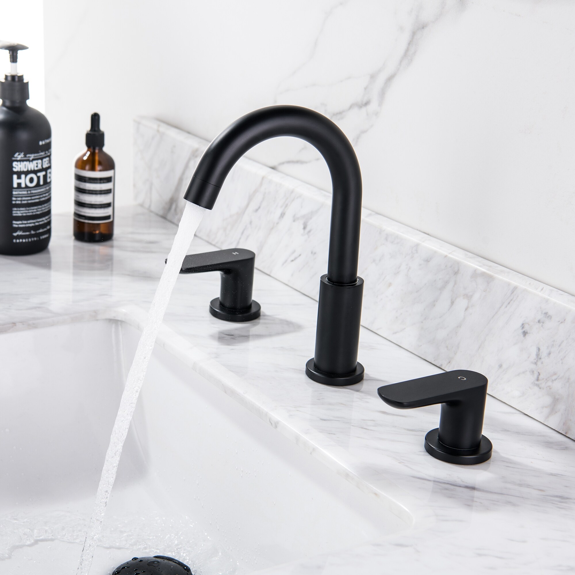 Details about   Widespread Bathroom Sink Faucet Basin Dual Handles 3 Holes Lavatory Mixer Tap 