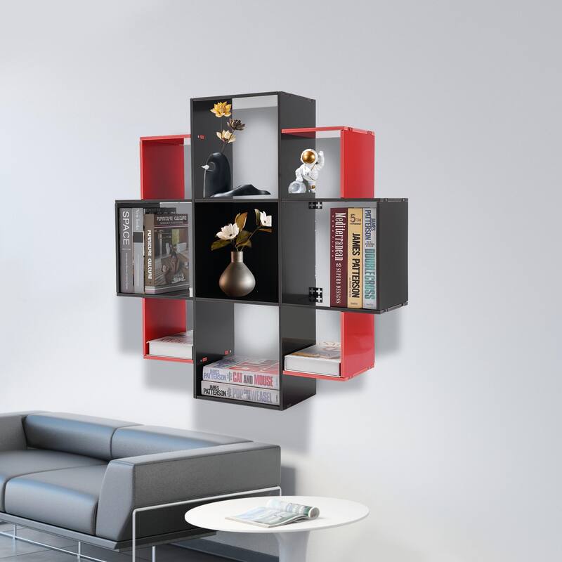 Modern PVC Board Bookcase with 9 Compartments Wall Mounted