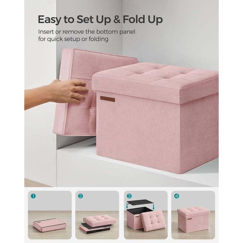 Velvet Foldable Storage Ottoman with Padded Seat and Hidden Compartment for Living Room or Entryway