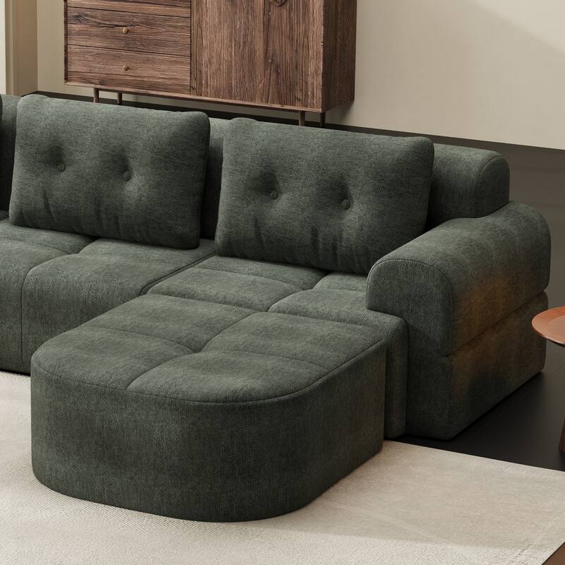 110.23" L-Shaped Chenille Sectional Sofa with Movable Ottoman