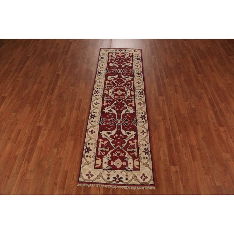 Red Oushak Indian Runner Rug Handmade Wool Carpet - 2'6"x 7'10"
