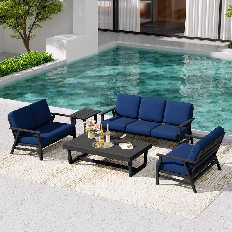 Teak Outdoor Seating Set with Daybed & Tables.