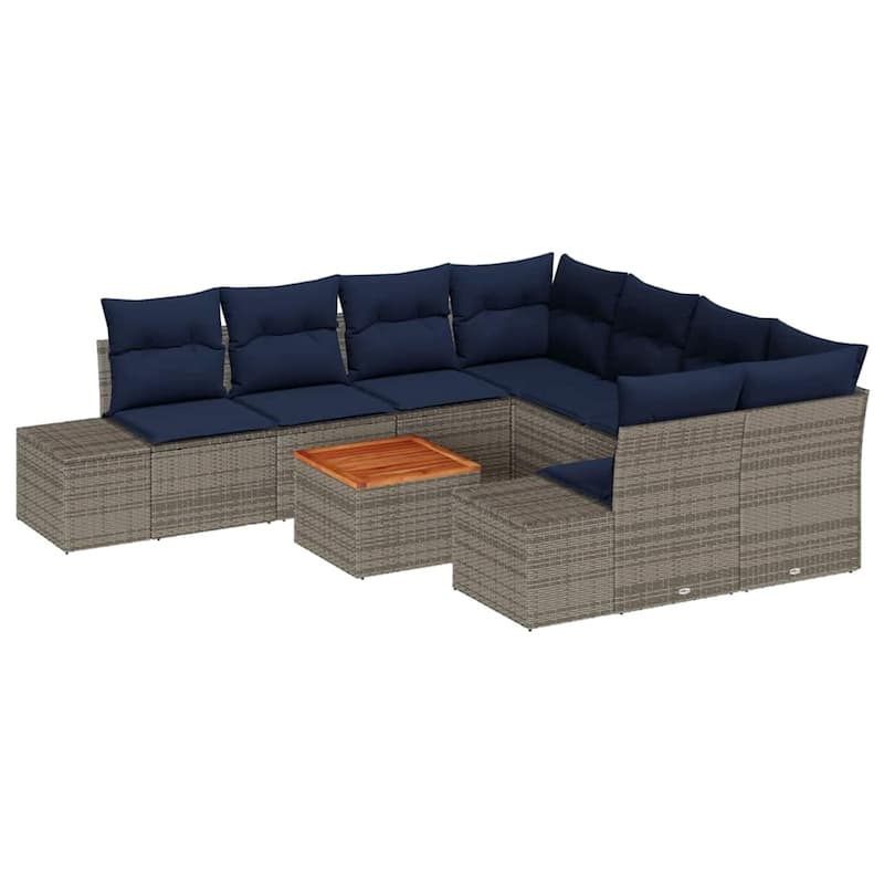 vidaXL 9 Garden Sofa Set with Cushions Black/Grey Poly Rattan - 103.9 x 92.1 x 27.2