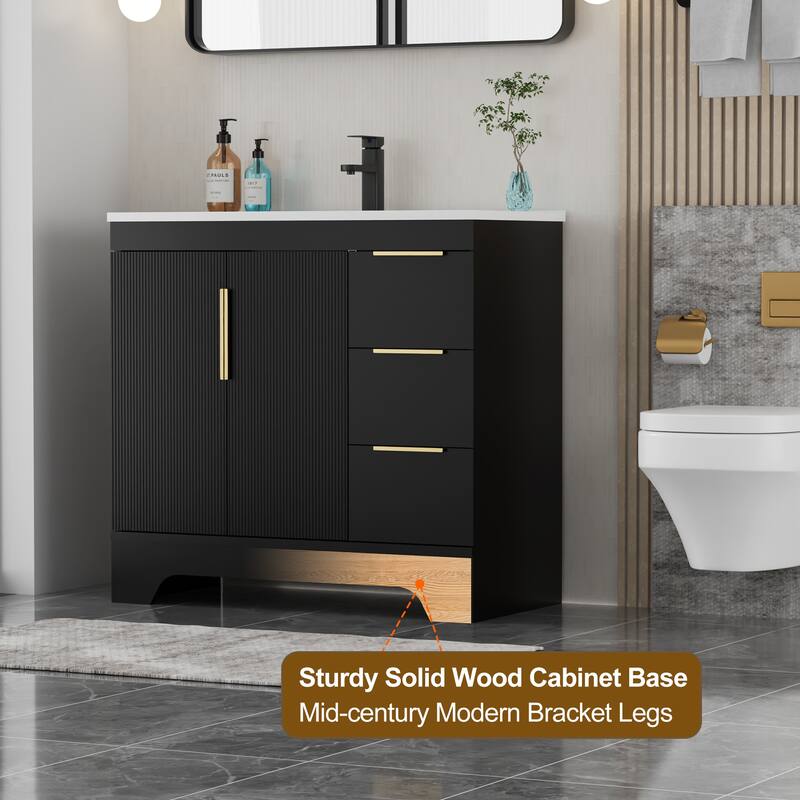 Vertical Stripes Bathroom Vanity Set with Sink Top & Faucet