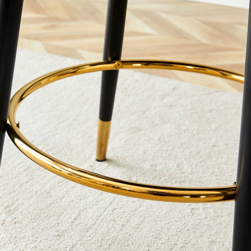 360° Swivel Bar Chair Set of 2, Modern Spliced Color Faux Leather Upholstered Bar Chair with Gold Metal Leg & Powder Coated Base
