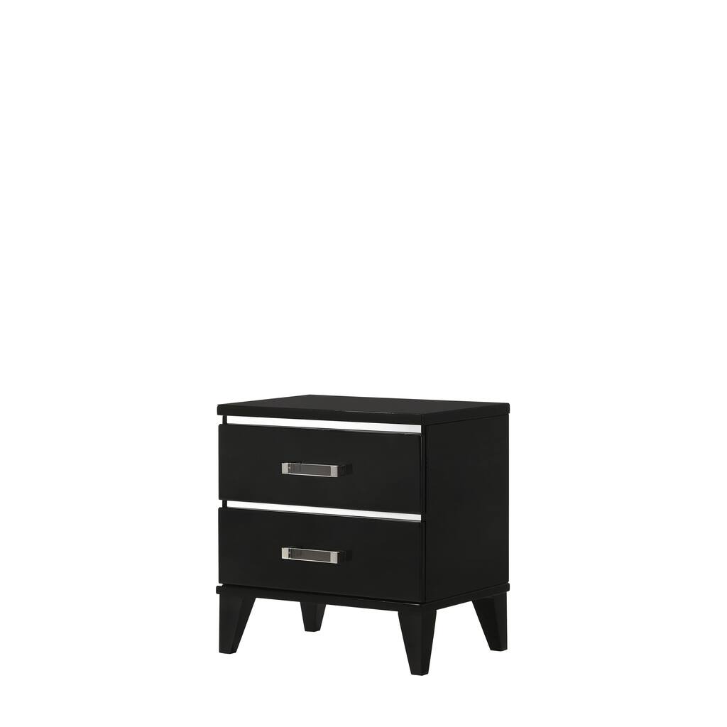 Black Finish Nightstand with Two Spacious Drawers and Safety Stop