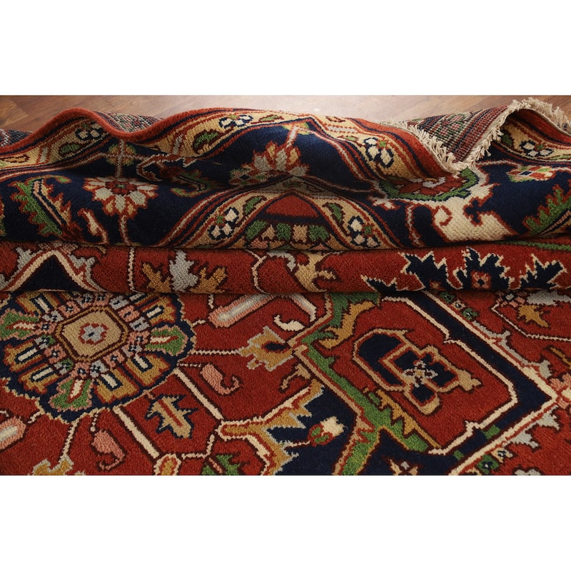 Hand Knotted Oriental 100% Wool Carpet Traditional Medallion Oranges & Rust Heriz (serapi) Area Rug - 11' 10'' X 8' 11''
