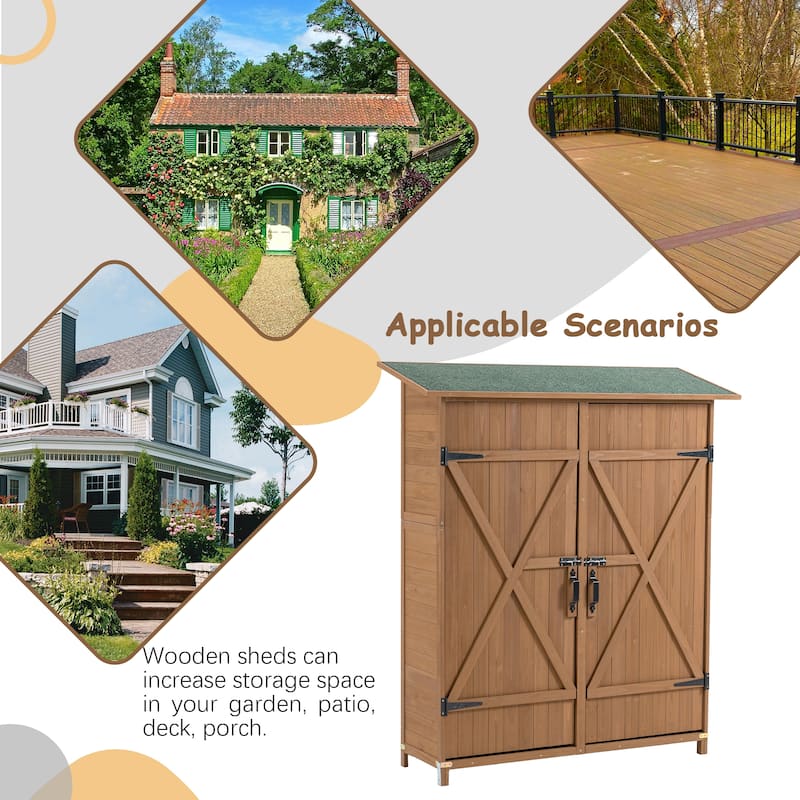 56"L x 19.5"W x 64"H Outdoor Storage Shed with Lockable Door,Wooden Tool Storage Shed w/Detachable Shelves & Pitch Roof