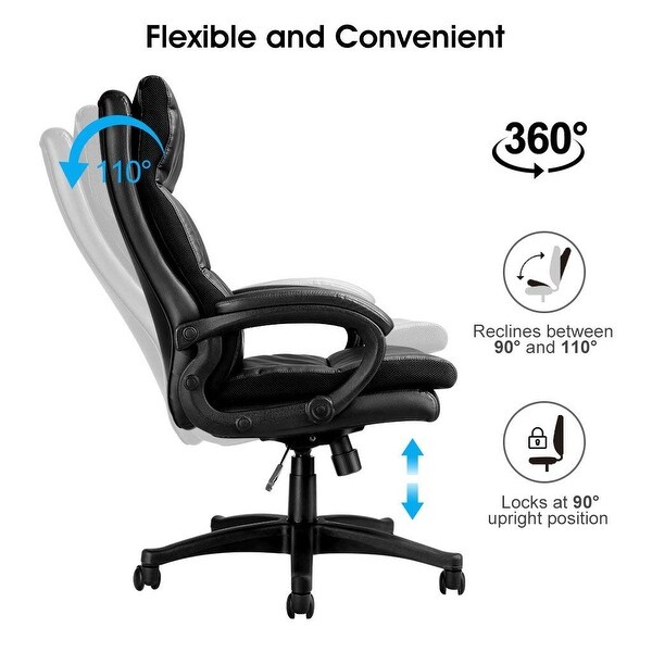 LANGRIA High-Back PU Leather Office Chair Adjustable Executive Manager Swivel Computer Chair Knee Tilt Mechanism Well-Padded Armrests Modern and Ergonomic Design