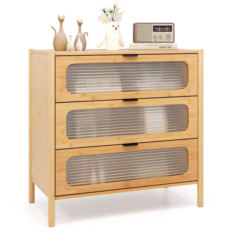 Contemporary Wicker and Glass Storage Cabinet 3 Drawers for Bedroom Entryway or Living Room - 31.5" x 16" x 31"