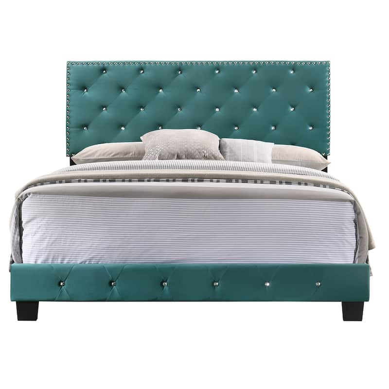 Full Size Velvet Platform Bed with Easy Assembly and Timeless Design