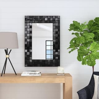 Recycled Acacia Mosaic Wood Black Rectangular Mirror by East at Main