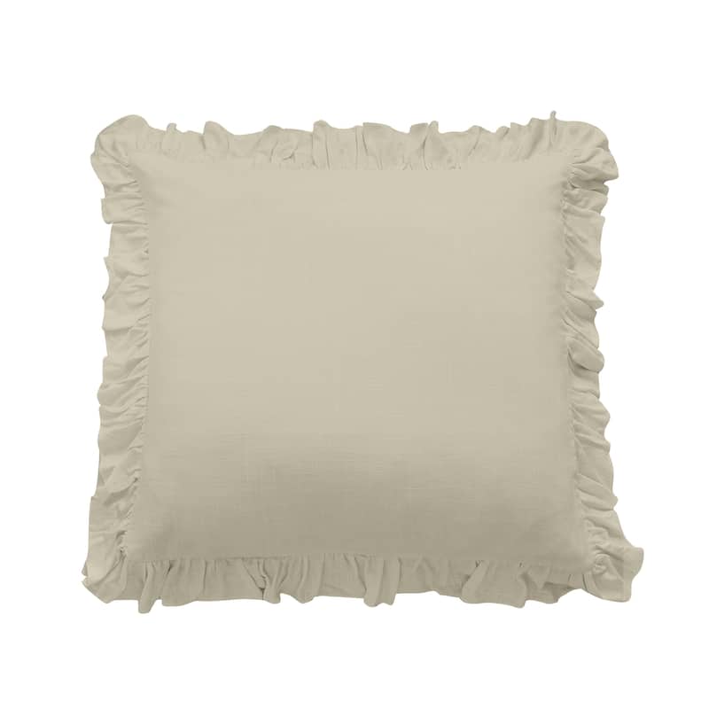 HiEnd Accents Lily Washed Linen Ruffled Euro Sham, 27"x27" - Light Tan