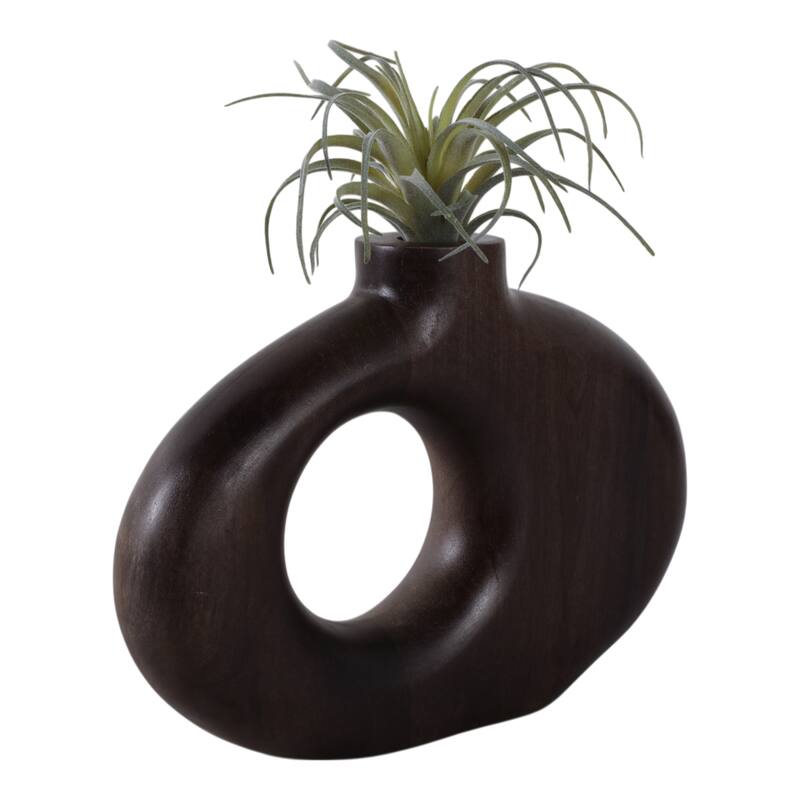 Mango Wood Modern Vase with Round Cutout Silhouette Minimalist Design