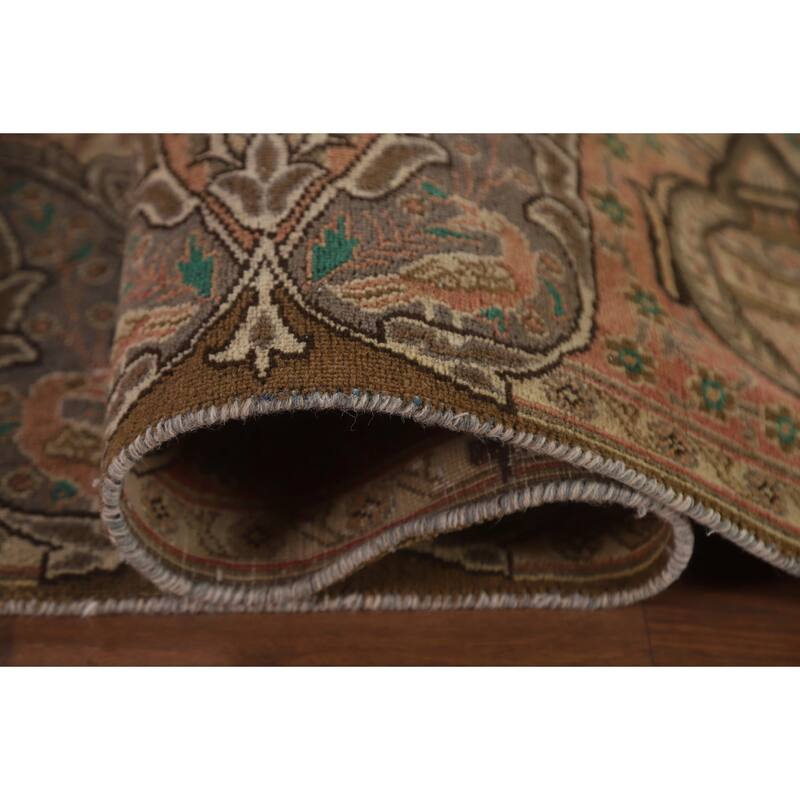 Hand Knotted Oriental 100% Wool Carpet Traditional Floral Brown Kashmar Area Rug - 12' 0'' X 9' 5''