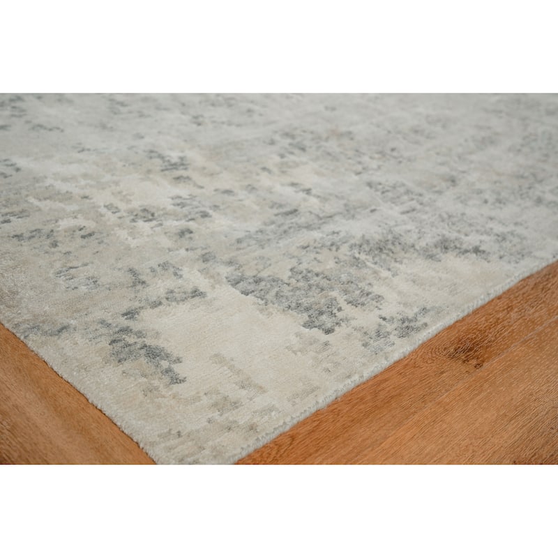 EXQUISITE RUGS Cosmo Hand-knotted Wool/Bamboo Silk White Area Rug.