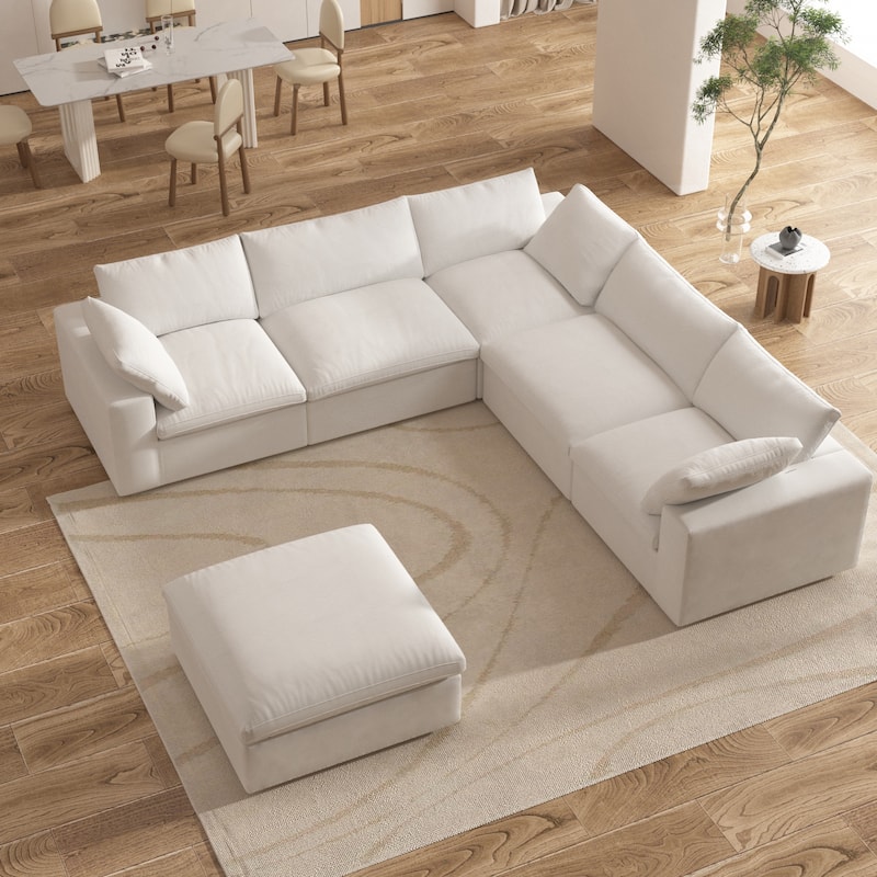 Oversize Down Filled 5-Piece Sectional Sofa with Storage Ottoman for Living Room