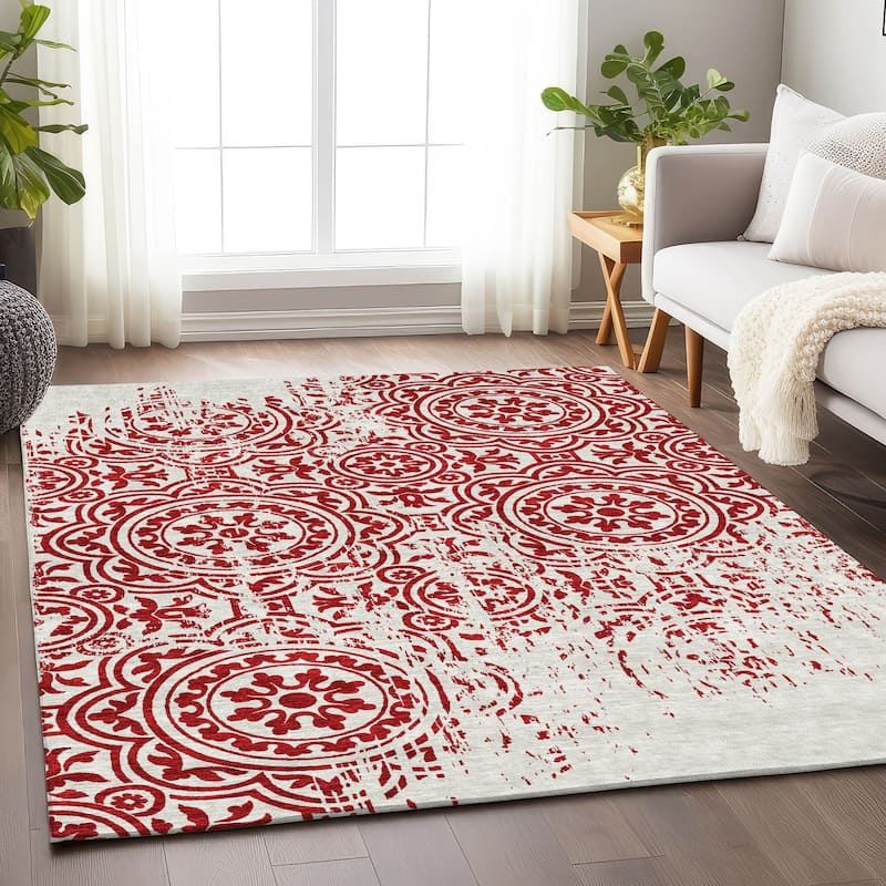 Premium Washable Super Soft Vanishing Medallion Mayfield Rug - Red - 5' x 7' 6"