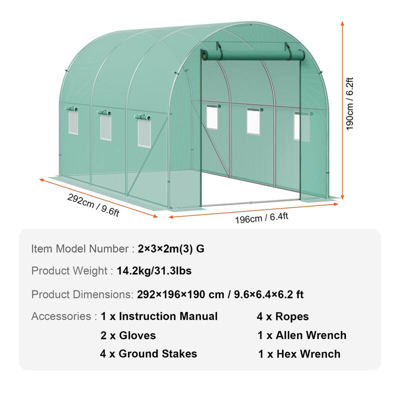 Walk-in Tunnel Greenhouse, Hoop House Greenhouse Tunnel, Plant Hot House with Galvanized Steel Frame, Green PE Cover