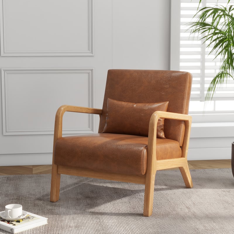 Mid Century Solid Wood Upholstered Accent Chair