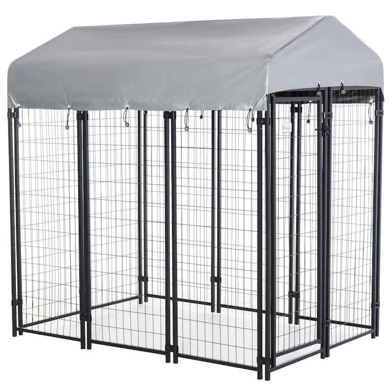 Pawhut Large Outdoor Dog Kennel Galvanized Steel Fence with UV-Resistant Oxford Cloth Roof & Secure Lock