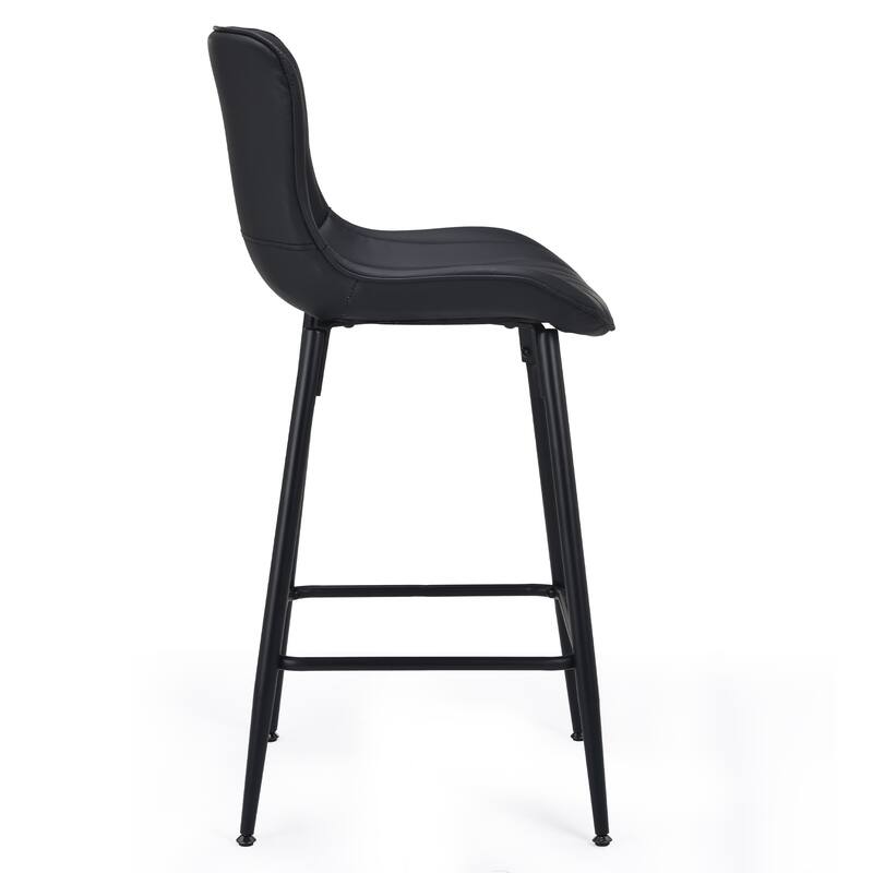 HomeRoots Set of Two 27" Black Faux Leather and Metal Low Back Counter Height Bar Chairs