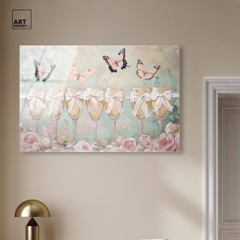 Champagne Mint and Pink Glass Acrylic by Art Remedy, Ready to Hang