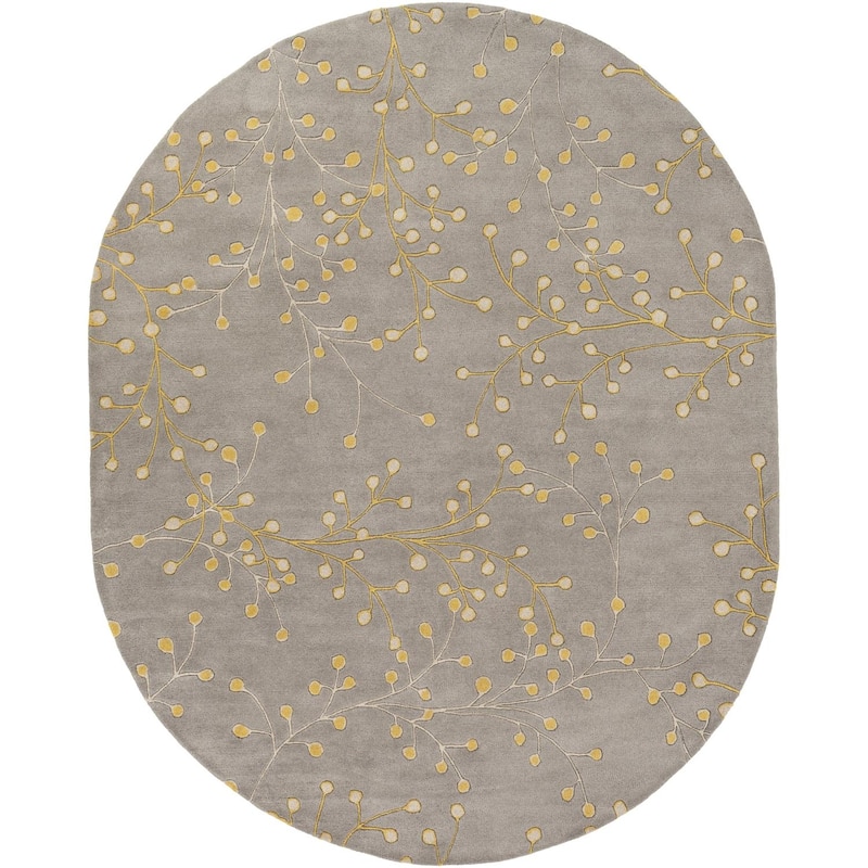 Livabliss Athena French Country Floral & Botanical Hand Tufted Area Rug - 8' x 10' Oval - Mustard