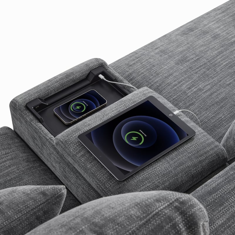124" Chenille 4-Seater sat L-Shaped Sectional Sofa with Storage Console, Movable Ottoman and USB Charger