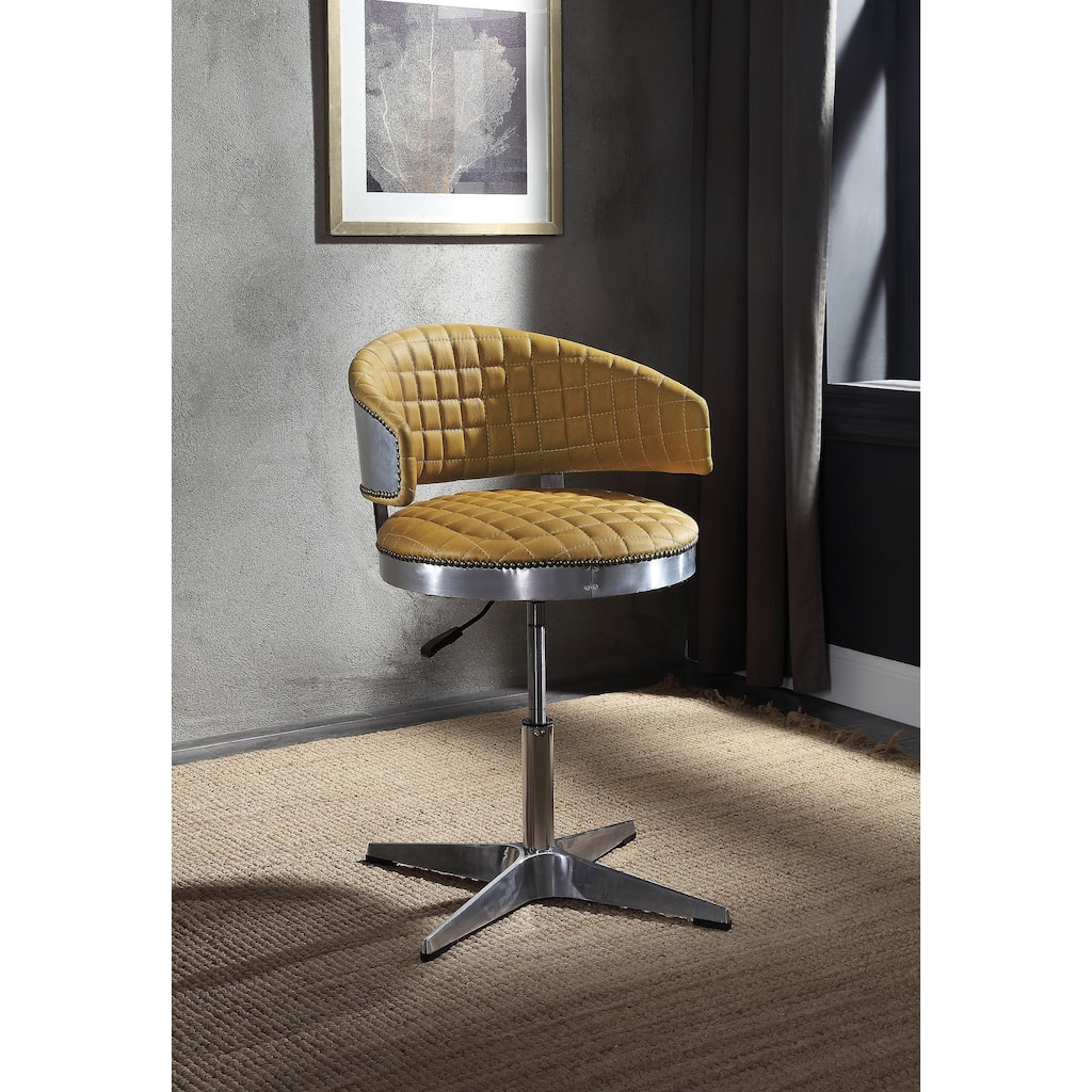 Bailee Turmeric and Chrome Adjustable Swivel Tufted Stool