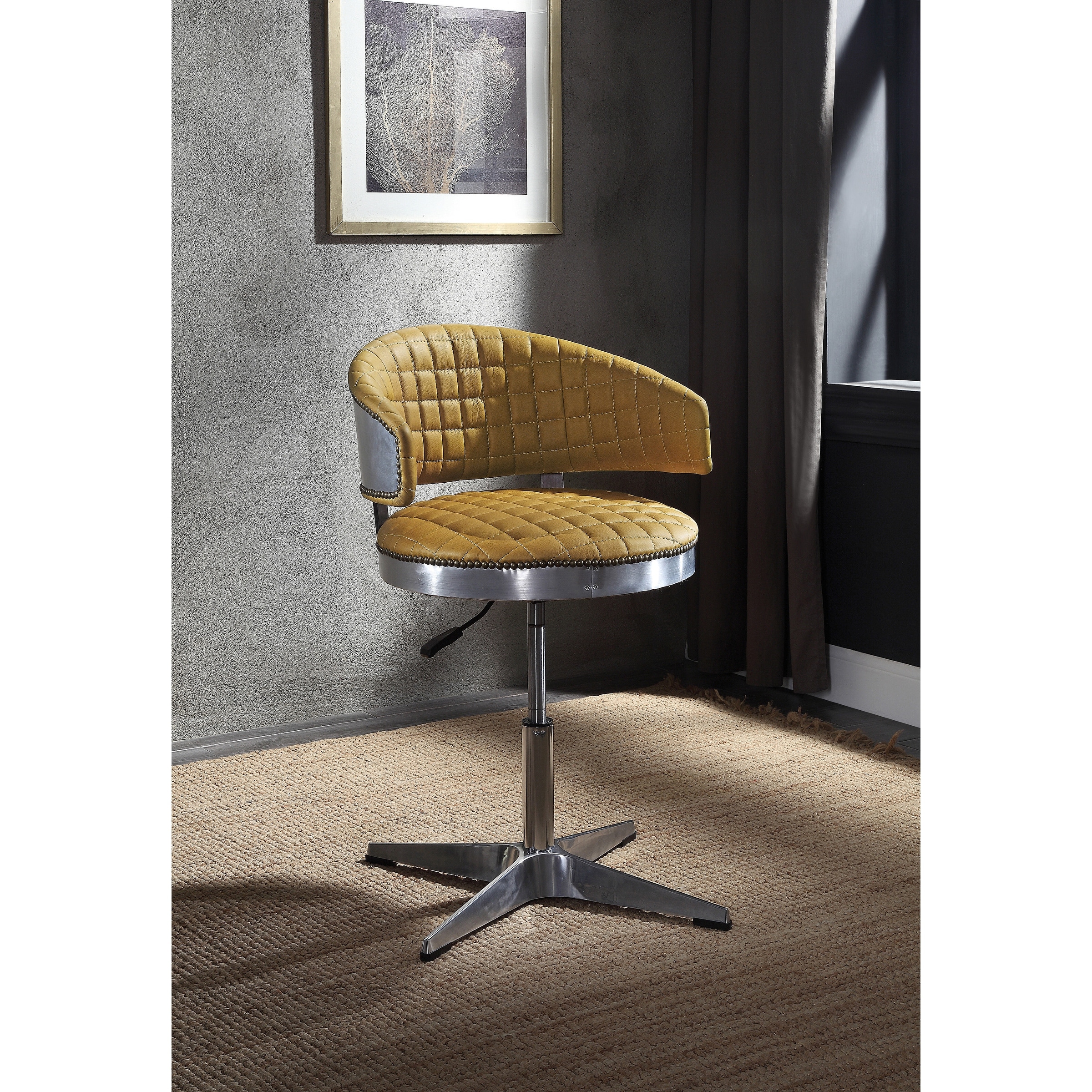 Bailee Turmeric and Chrome Adjustable Swivel Tufted Stool
