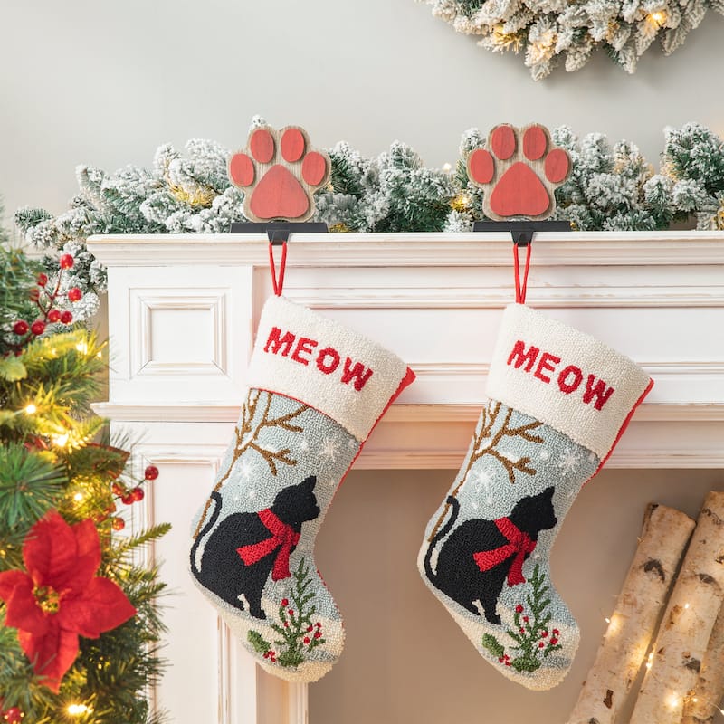 Glitzhome Christmas Hooked Stocking Cat Dog Fox Reindeer Dinosaur(Set of 2)