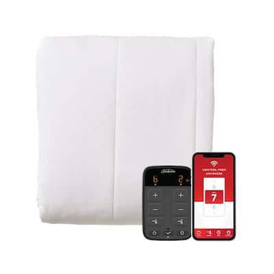 Sunbeam Queen Size Electric Mattress Pad with Dual Digital Controller and Wi-Fi Connection - White