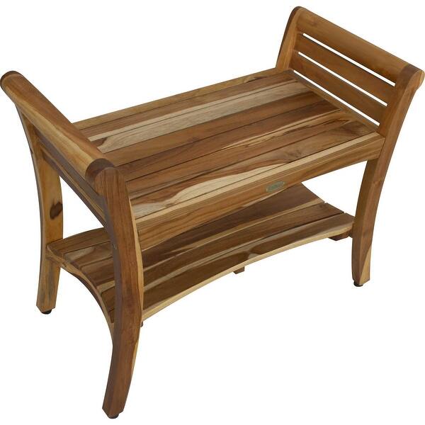 Rectangular Teak Shower Outdoor Bench with Shelf in Brown Finish