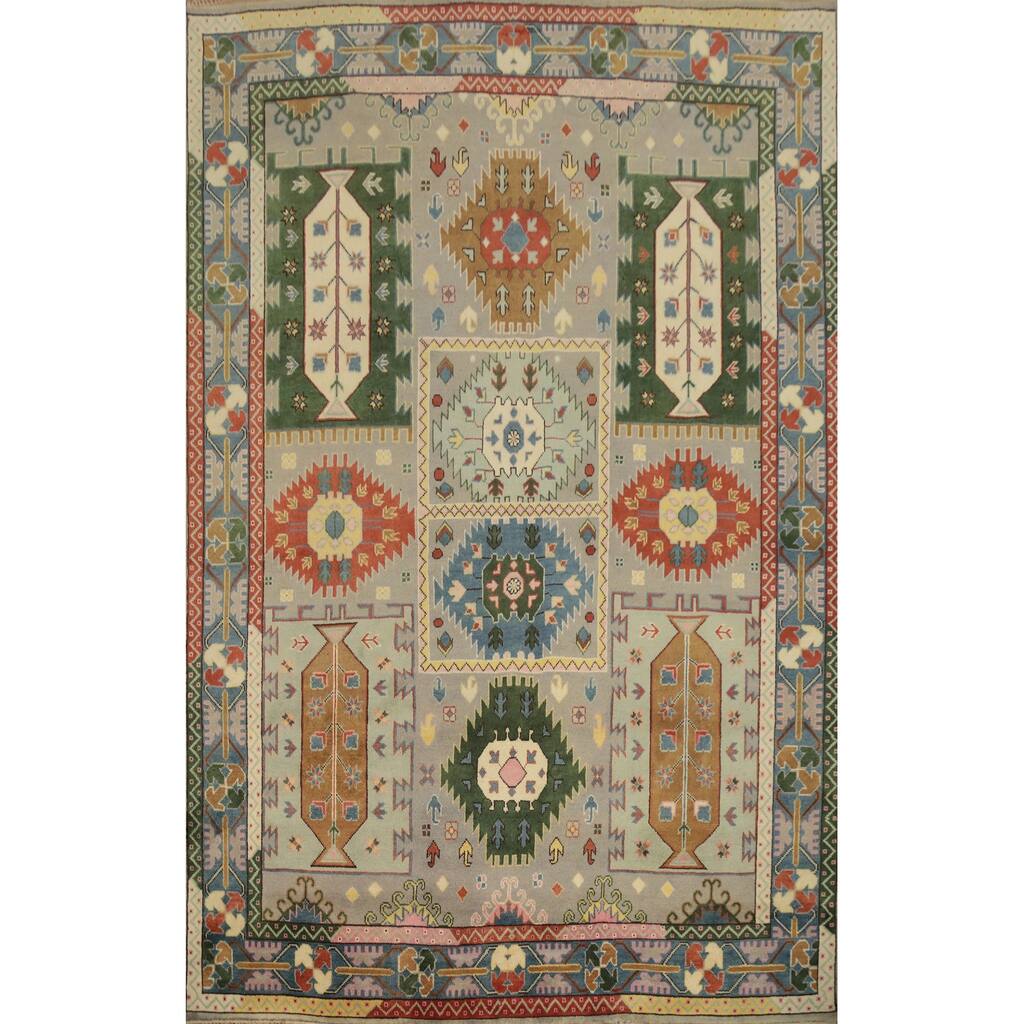 Hand Knotted Oriental 100% Wool Carpet Traditional Geometric Greys & Charcoal Kazak Area Rug - 11' 11'' X 9' 2''