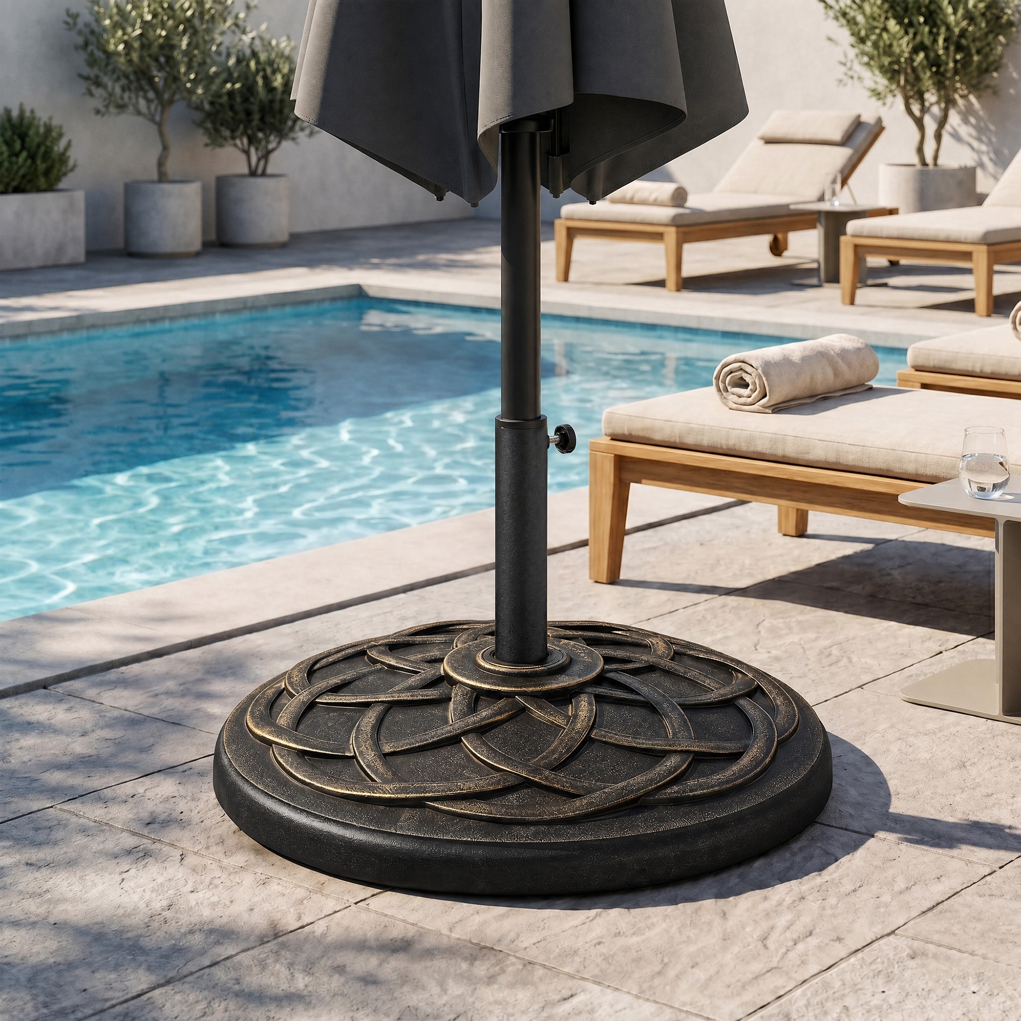 Outsunny 21.5" Round Cast Stone Umbrella Holder Base with Beautiful Decorative Pattern & Easy Setup, Bronze