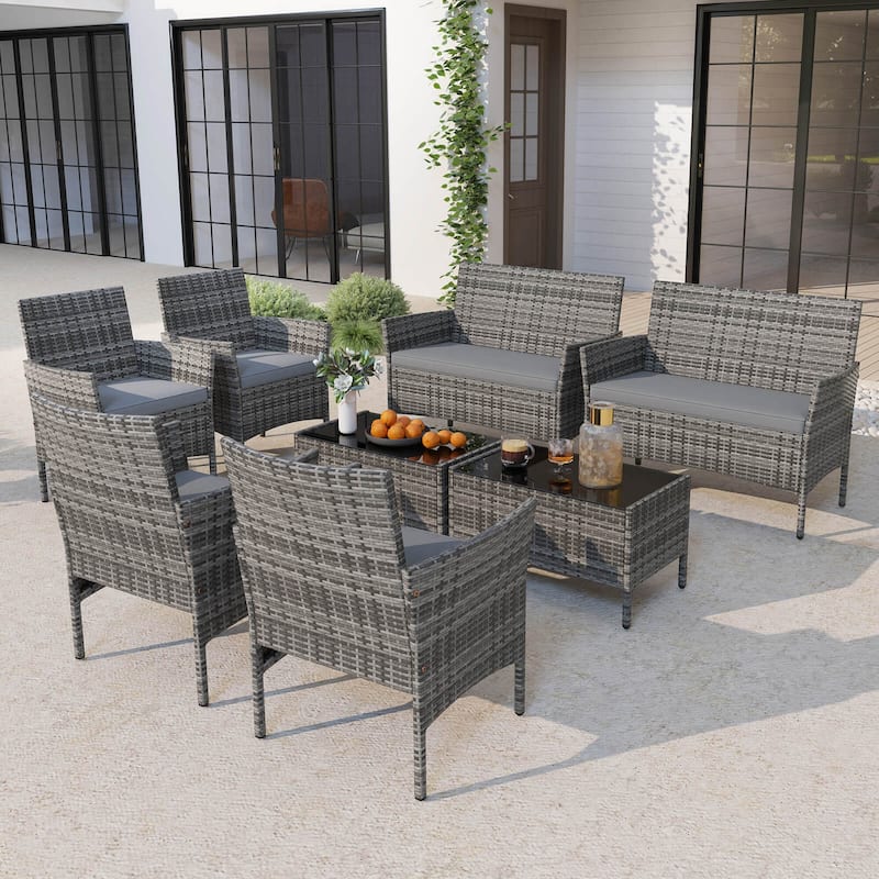 Costway 8 PCS Patio Furniture Set with Washable Cushions and Tempered - 8 PCS