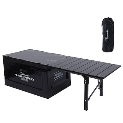 Folding Table, Storage Bin with Table, Collapsible Storage Box with Table with Wood Lid and 2 Side Doors