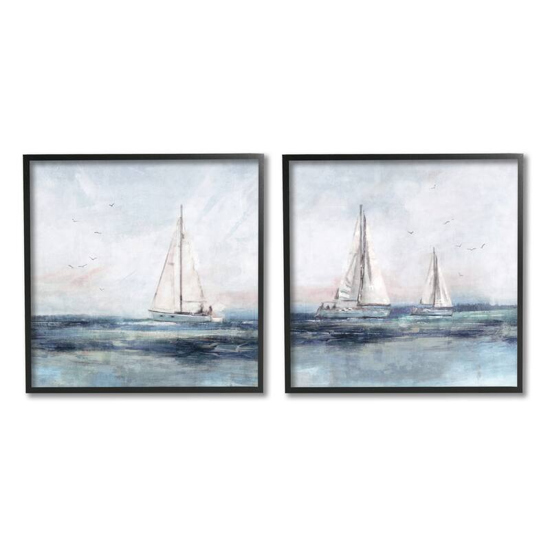 Stupell Blue Sailing Ocean Scene 2 Piece Set Framed Giclee Texturized Wall Art, Design By Nina Blue