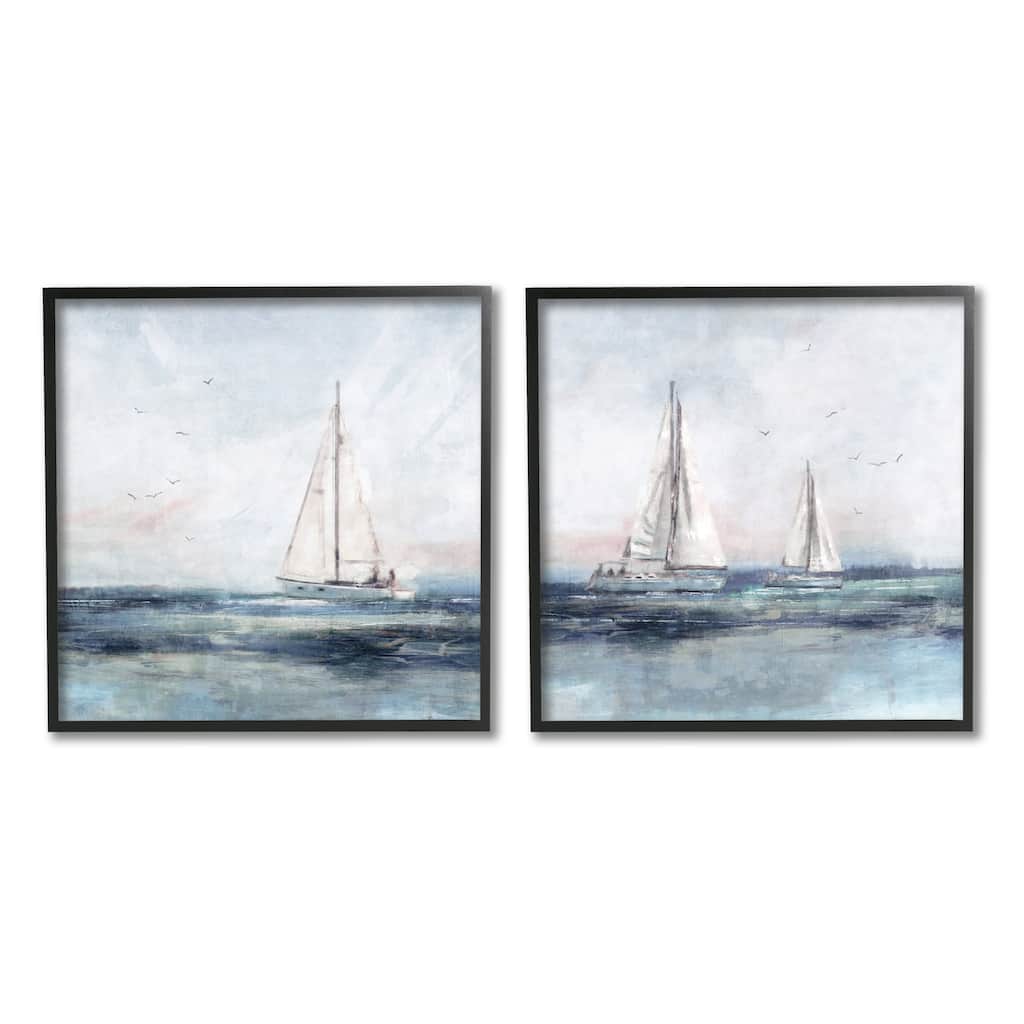 Stupell Blue Sailing Ocean Scene 2 Piece Set Framed Giclee Texturized Wall Art, Design By Nina Blue