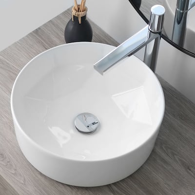 STYLISH 16 inch Round Vessel Porcelain Bathroom Sink - 16" x 16 x 5 1/2"