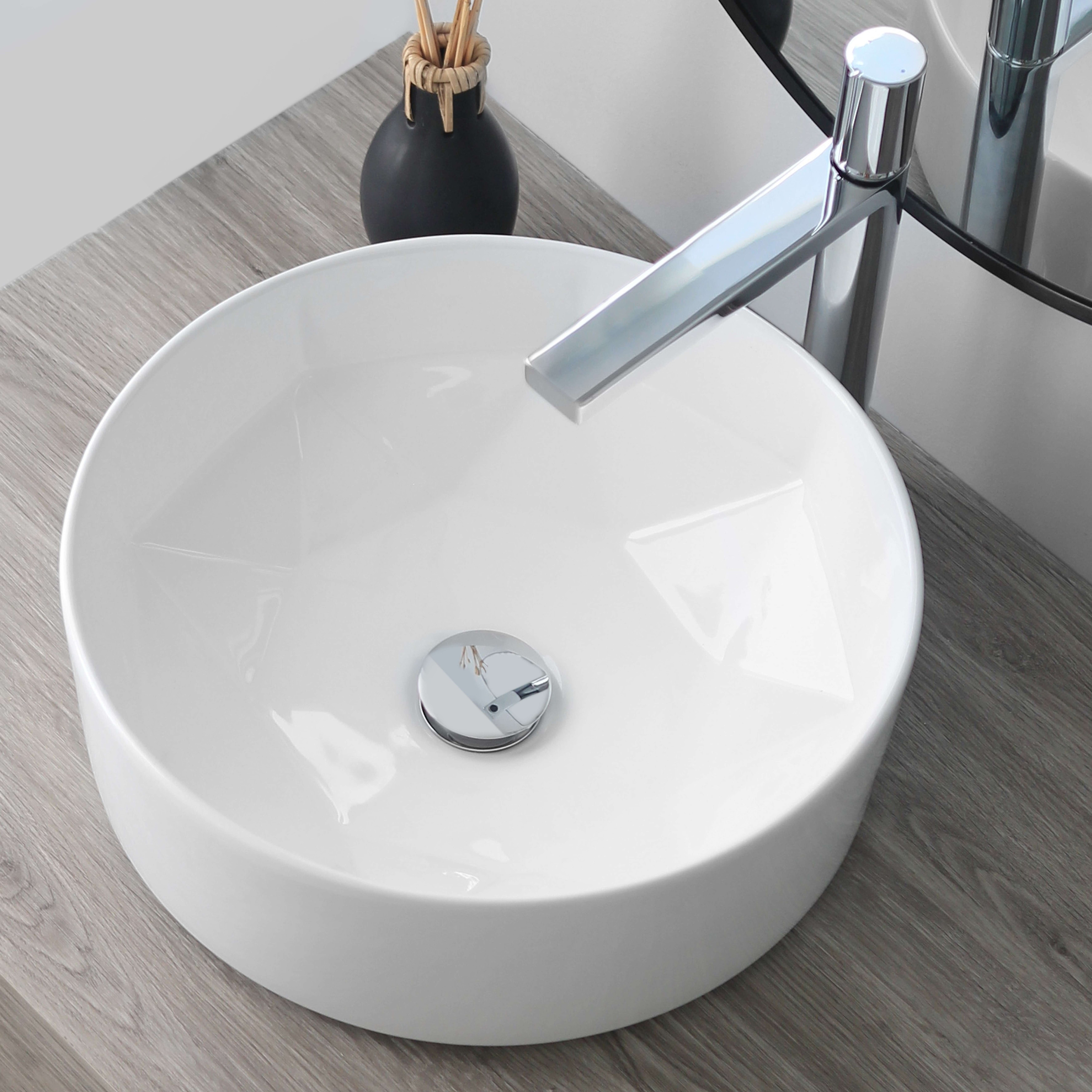 STYLISH 16 inch Porcelain Ceramic Round Vessel Sink Above Counter Bathroom - 16" x 16 x 5 1/2"