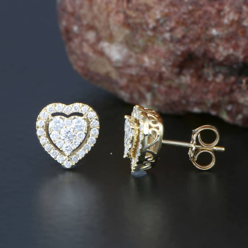 14k Yellow Gold 1/2ct TDW Diamond Heart Shape Cluster Stud Earrings for Women