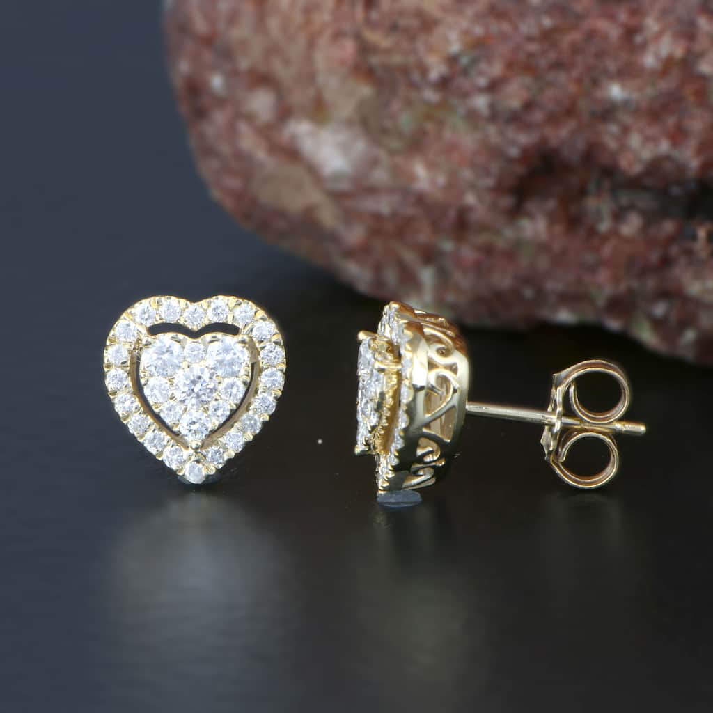 14k Yellow Gold 1/2ct TDW Diamond Heart Shape Cluster Stud Earrings for Women