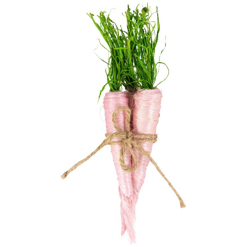 Straw Carrot Easter Decorations - 9"- Set of 3 - Pink and Green