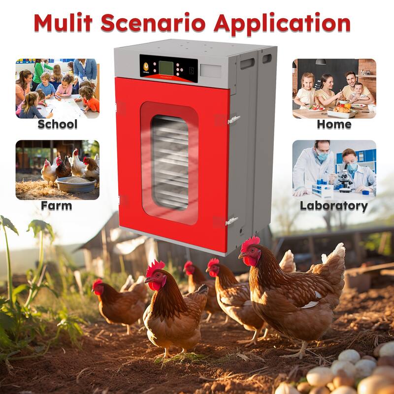Roomfitters Egg Commercial Incubator, Automatic Digital Hatcher with Turner for Poultry Chicken Duck, Red