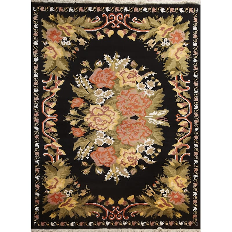 Wool/ Silk Vegetable Dye Aubusson Oriental Area Rug Handmade Carpet - 5'11" x 8'1"